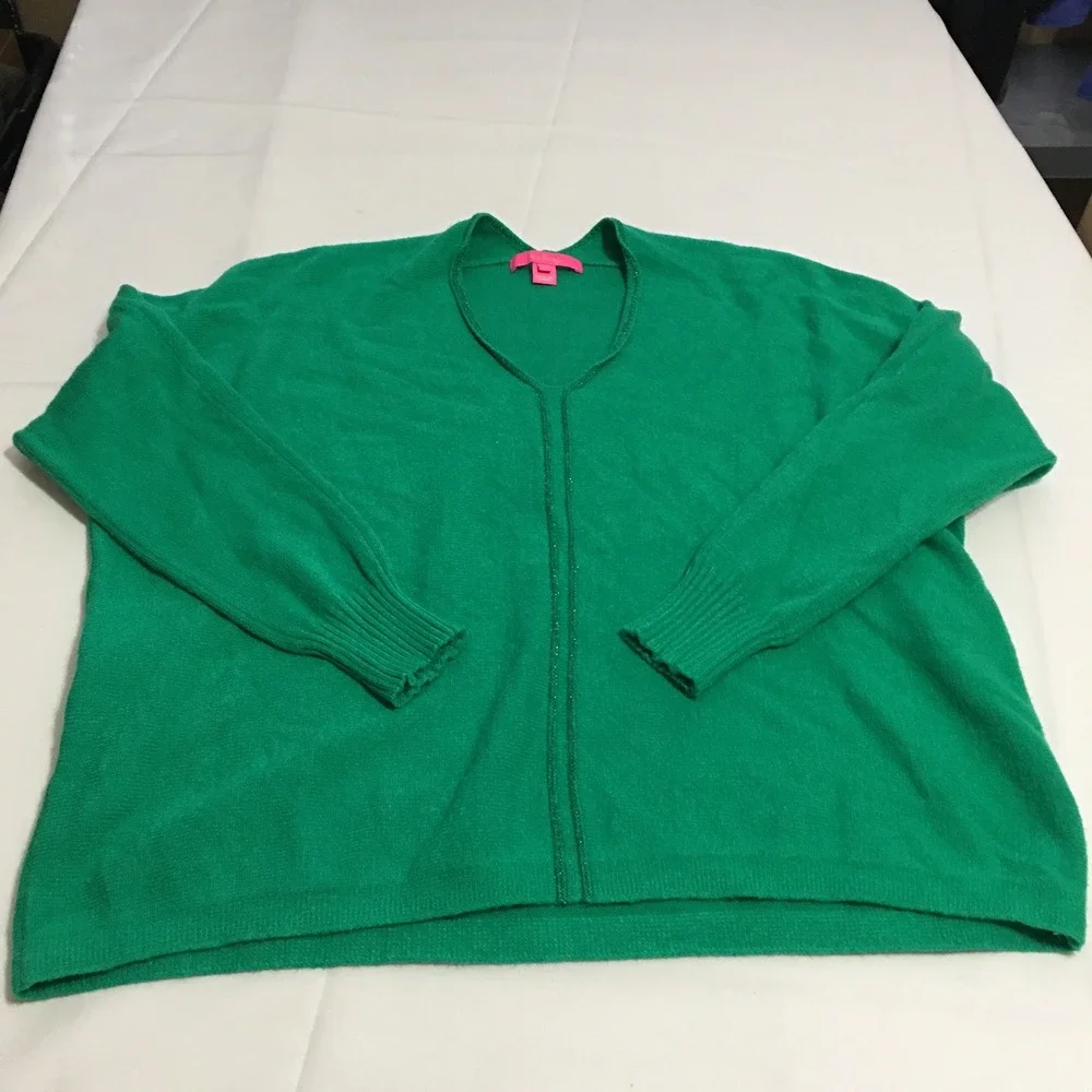 Lilly Pulitzer Womens Sevie Sweater Large Green Dolman Sleeve V-Neck